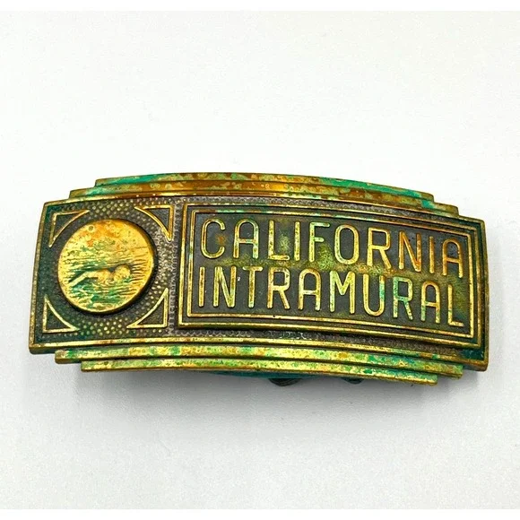 Vintage California Intramural Brass Belt Buckle Art‎ Deco Swimming Trophy Style