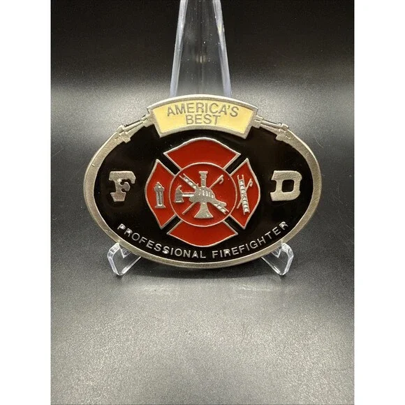 Vintage 1980s Professional Firefighter Belt Buckle Americas Best FD USA