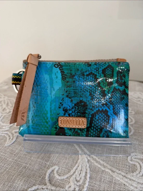 Consuela Kyle Teal & Turquoise Snake-Print Zip Pouch