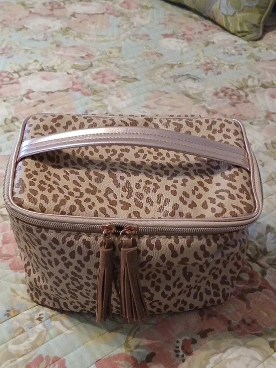 Leopard Print Cosmetic Train Case - Beige/Tan