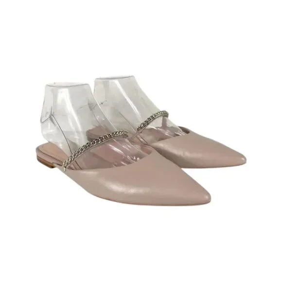 Kate Spade Isadora Beige Leather Chain Mules Pointed Toe Size 8.5