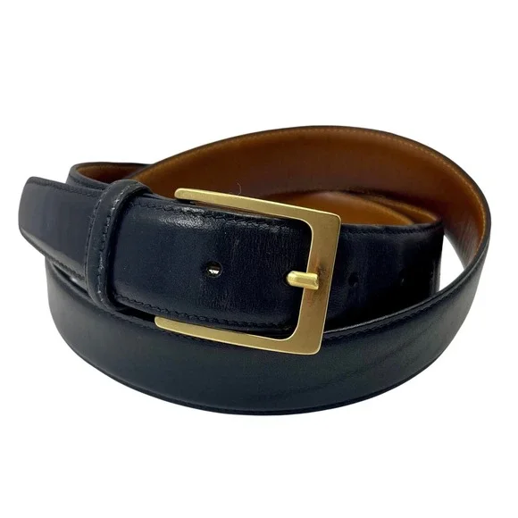 VTG Trafalger‎ Cortina Belt Black Men's 44 Genuine Leather Brass Buckle USA Made