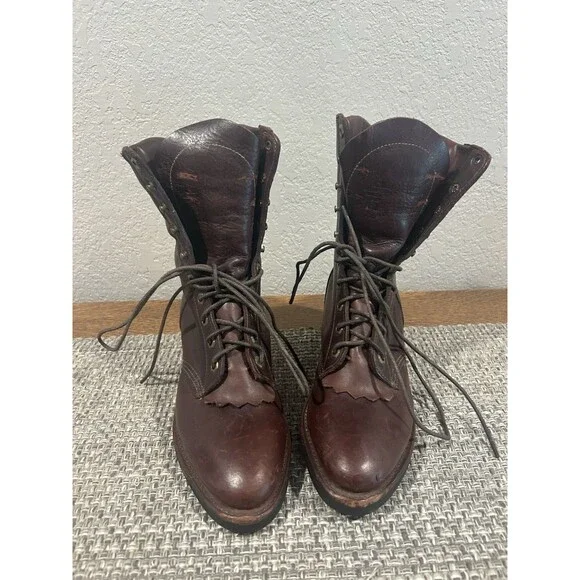 Chippewa Packer Logger Men’s Leather Boots Brown Size 8 D Kiltie Lace Up Western