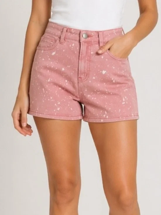 Kate Spade Saturday Paint Splatter Denim Shorts High Rise Size 12 Pink Coral