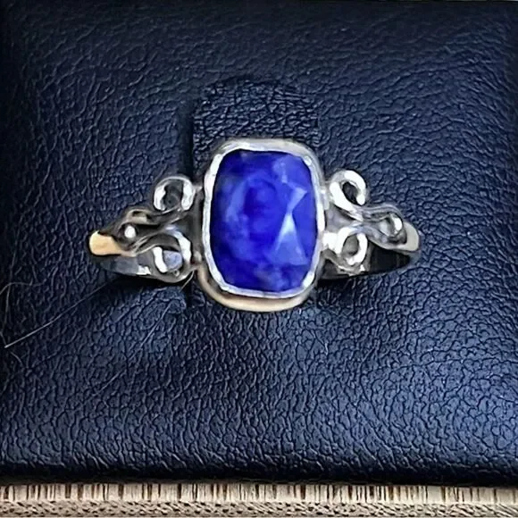 Elegant Artisan Sterling Silver Genuine Faceted Iolite Ring Size 7.5