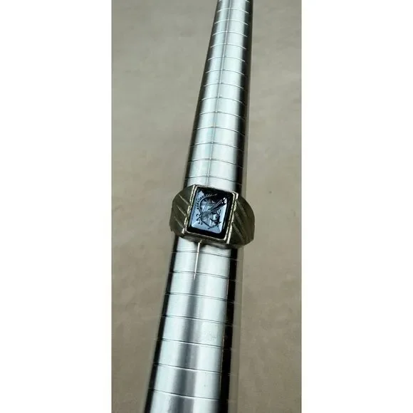 Vintage Art Deco Intaglio Hematite Ring Roman Soldier