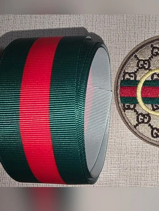Luxury Inspired Green and Red Patch & 2 Yds 1.5 Inch Wide Grograin Ribbon Set