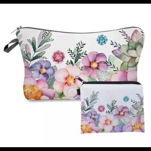 2 PIECE FLORAL‎ COSMETIC BAG AND COIN PURSE