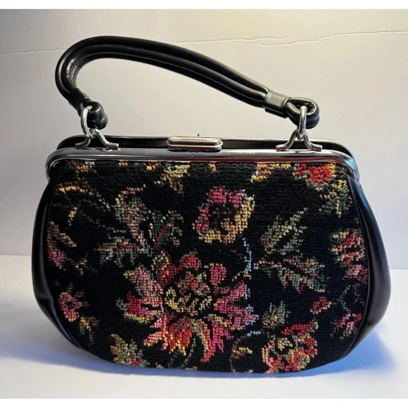 Vintage‎ Bold Floral Tapestry Carpet Bag Purse Colorful Mid Century Granny Chic