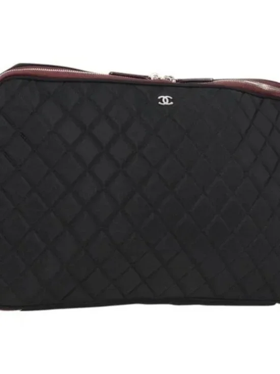 CHANEL Matelasse PC Case Nylon Black Silver CC Auth 121516M