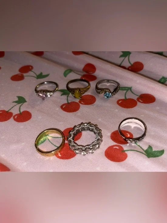 Silver Blue Stone and Mixed Metal Ring Set - Women Jewelry