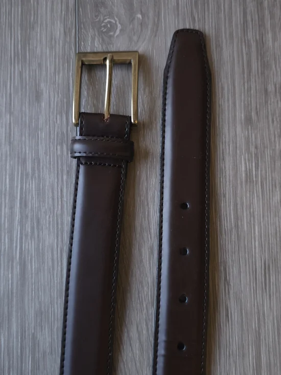 LL Bean Mens Belt Sz 38 Brown Full Grain Leather Brass Buckle Made USA