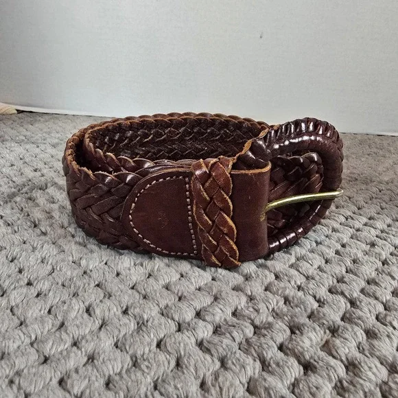 Vintage Polo Ralph Lauren Braided Leather Belt Size 32 Brown Made in England