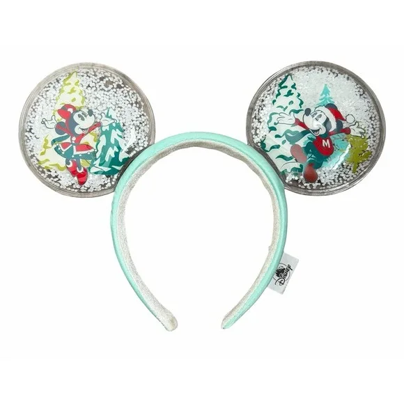 Disney Parks Mickey Minnie Christmas Holiday Snow Globe Mouse Ears Headband‎