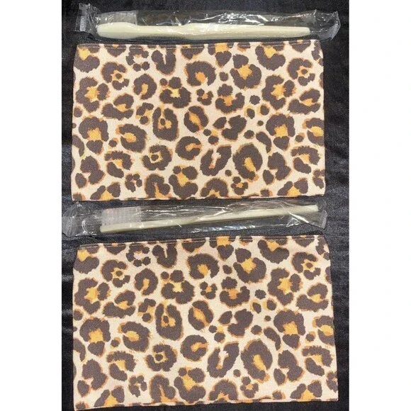 Leopard Print Travel Size Cosmetic Make Up Pouch Lot Of 2