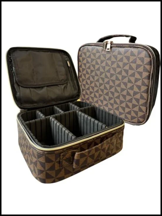 PU Leather Hard Shell Cosmetic Train Case with Brush Storage