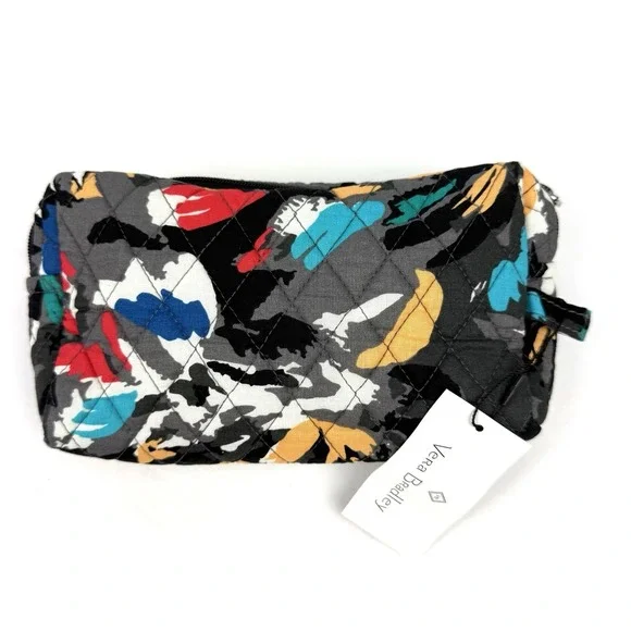 Vera Bradley Medium Cosmetic‎ Bag Splash Floral Black Travel Quilted Brand New