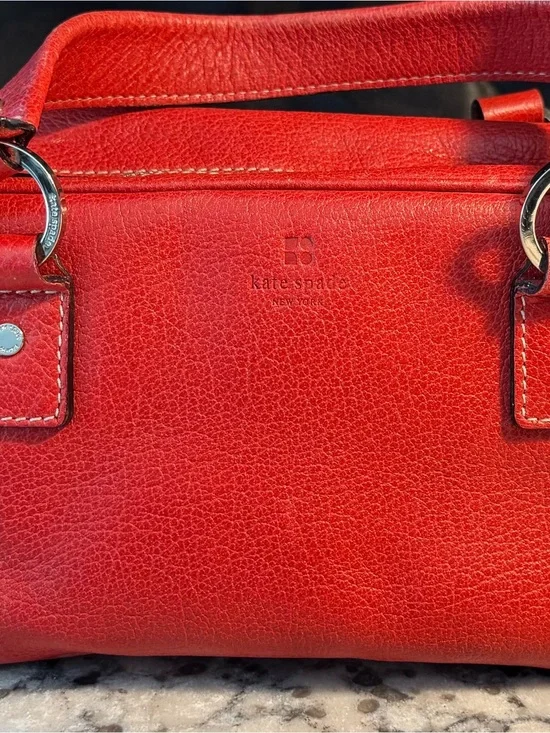kate spade Red Leather Bowler Mini Bag with Silver Hardware