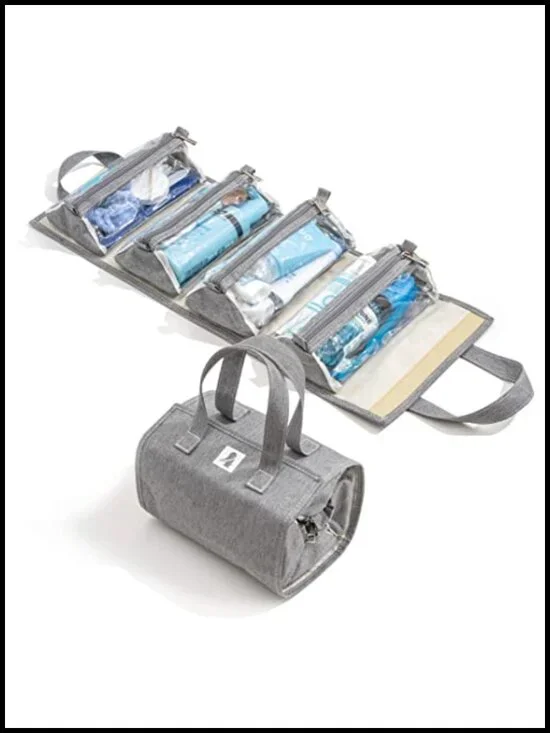 Roll-Up Travel Makeup Organizer with 4 Removable Compartments