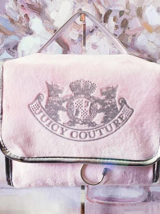 New Juicy Couture light pink Scottie velour travel makeup organizer