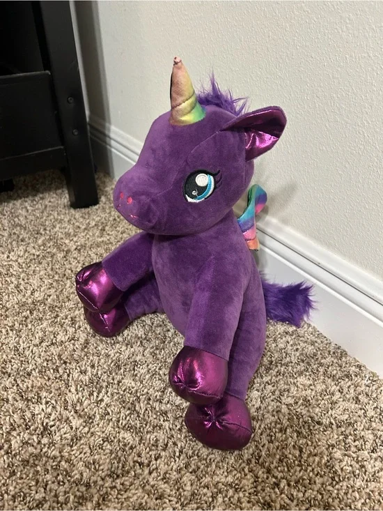 Purple Plush Unicorn Stuffed Toy with Rainbow Horn - 14”