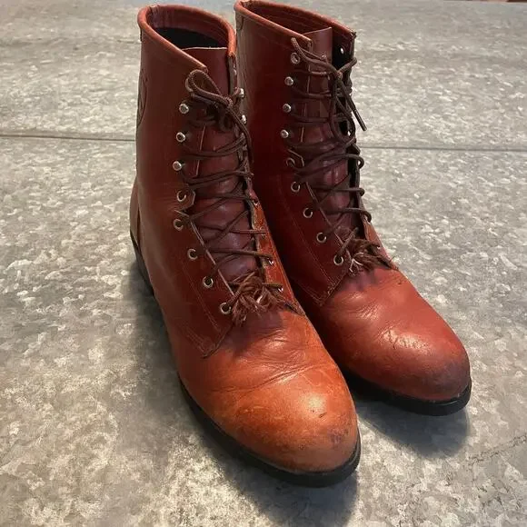 Vintage Ariat Lace Up Boots Mens 9.5 EU 42.5 Brown Leather 02 Competitor Western