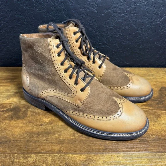 Mark Nason‎ Wingtip SN225089 Tan Leather Suede Brogue Boots Mens 9.5