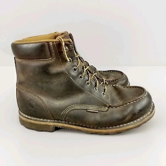 Carhartt Mens 6 Inch Waterproof Moc Toe Work Boots Brown Leather CMW6197 Size 11