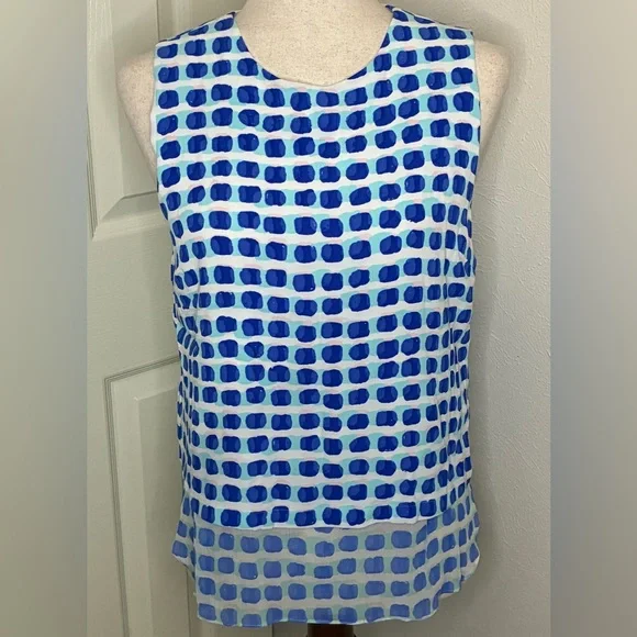 KATE SPADE Blue Live Colorfully Island stamp layered tank top Size M Shirttail