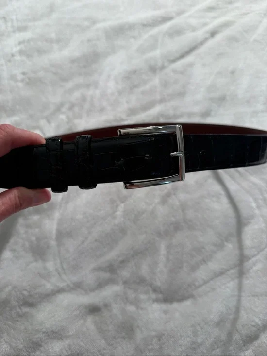 Torino Leather Co. Genuine Alligator Belt Size 38 Black Silver Solid Brass Italy