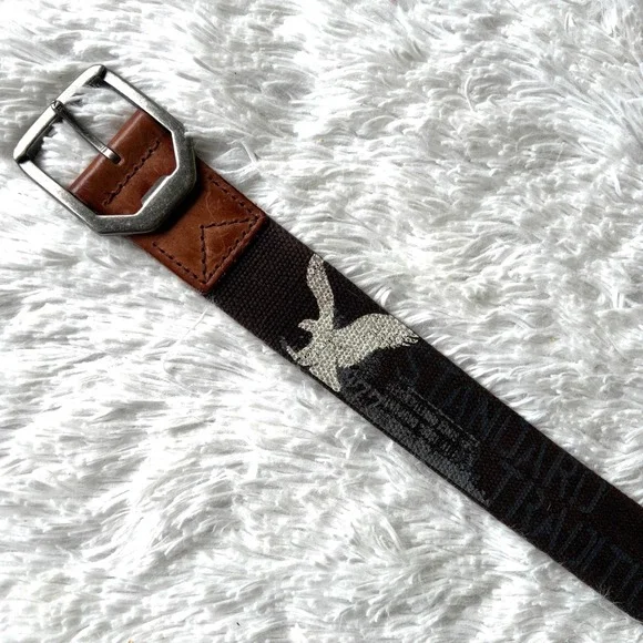 American Eagle Outfitters Canvas Belt Painted Eagle Leather Ends Size L
