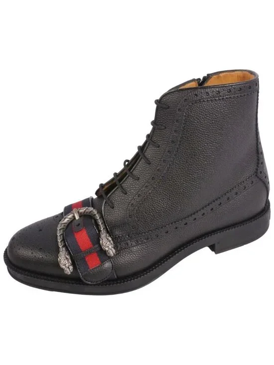 Gucci Boots Side Zipper Lace Up Web Strike