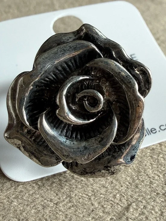 Nickels Silver Floral Rose Cocktail Ring