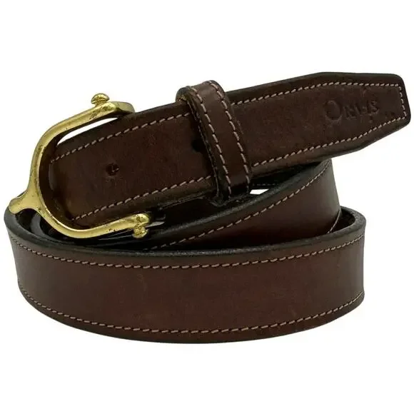 Vintage Orvis Brown Leather Brass Buckle Belt Size 34 English Bridle Made in USA