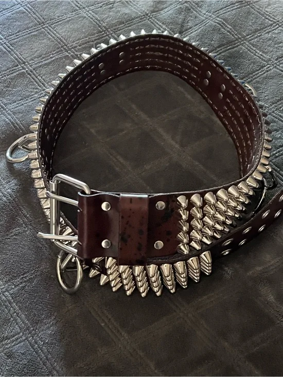 Brown And Black Leather 5-Row Stud 5-Ring Bondage Belt Crust Punk DIY DBEAT