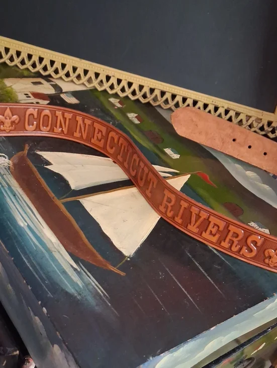 Vintage Connecticut Rivers Embossed Leather Belt - Tan