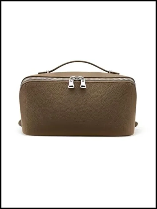Lychee Leather Large Capacity Travel Makeup Bag with TPU Brush Compartment