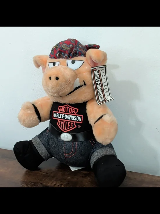 Harley-Davidson Plush Pig Toy in Tan and Black