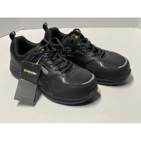 FitVille 9EW Men's  Black Low-top SteelCore Tip Work Shoes New With Tags No Box