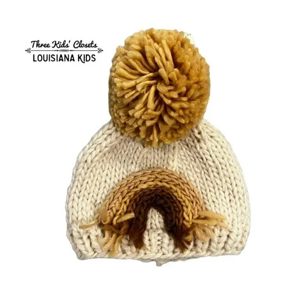 NEW Huggalugs SMALL (0-6m) Rainbow Knit Beanie Pom Pom Hat