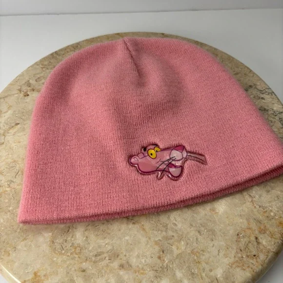 Vintage Kids‎ Pink Panther Beanie Hat Acrylic One Size Fits All Pink Y2K