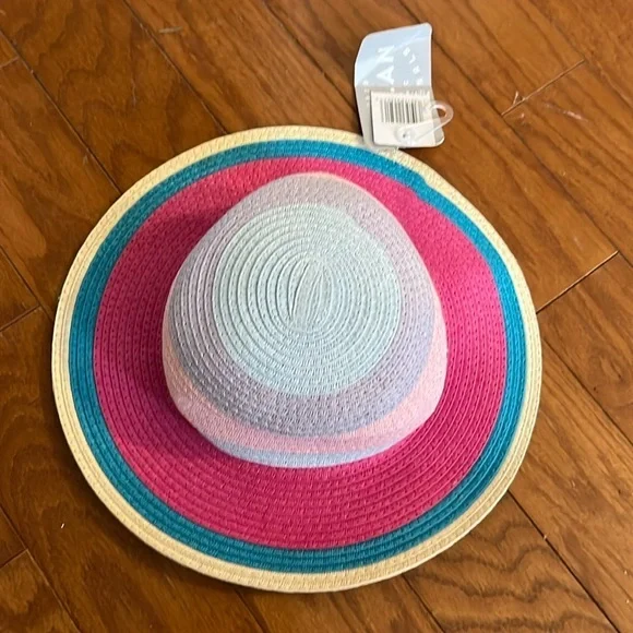 NWT Kids bright pink blue wide brim sun hat 12-24 months