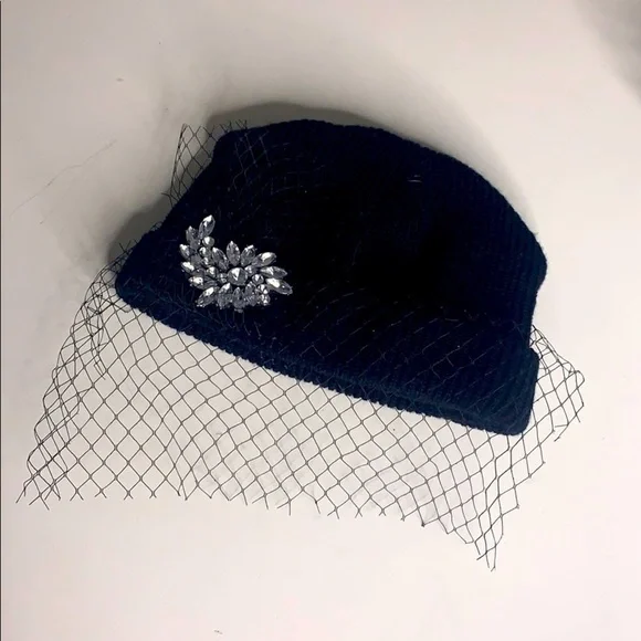 Face net black Jewel embellished knit beanie cap winter