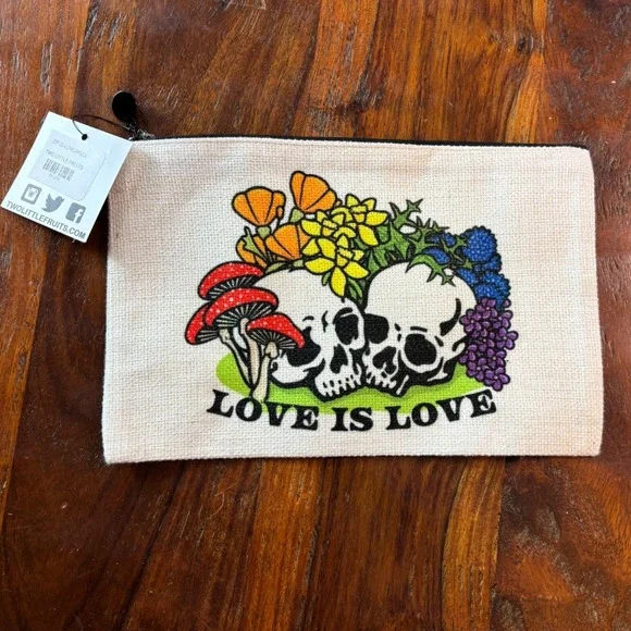 Two Little Fruits Love is Love Skull Mushroom Canvas Zipper Pouch Denver CO NEW