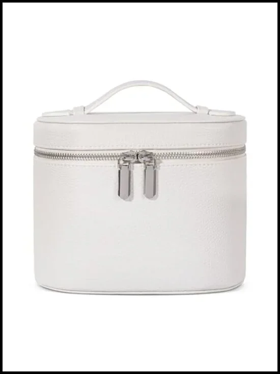 Leather Makeup Bag with Handle and Compartments, Travel Cosmetic Organizer