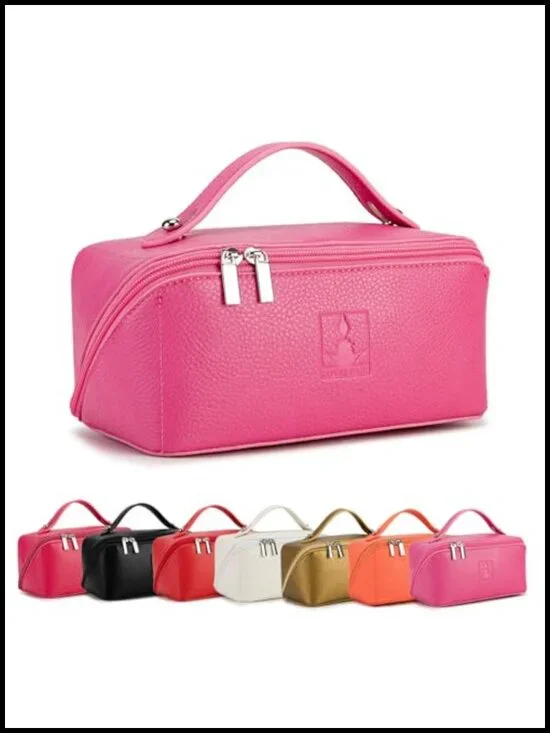Large Capacity Cosmetic Bag Waterproof PU Leather Makeup Organizer with Divider