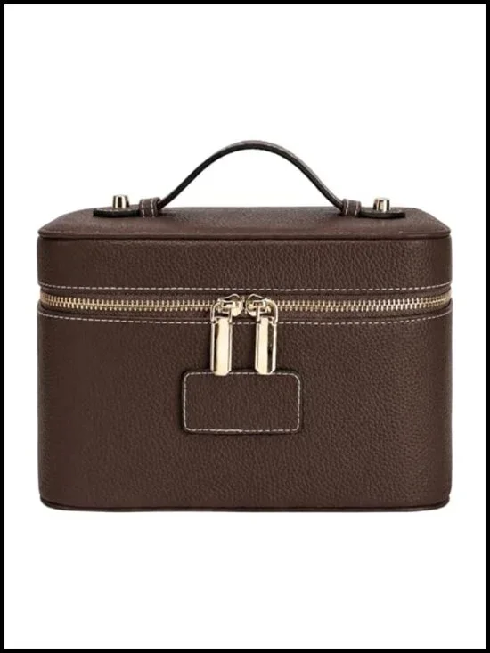 Leather Makeup Case with Removable Divider, Waterproof Travel Toiletry Organizer