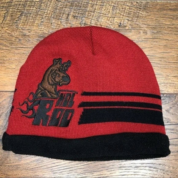 Scooby Doo Hot Rod Red Black Fleece‎ Lined Beanie - Youth Size 4-16