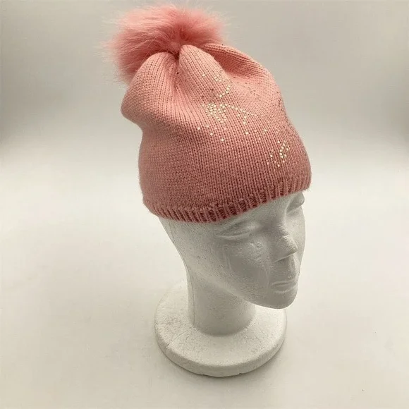 Girls Pink Knit Beanie Hat with‎ Pom Pom Winter Casual Fun
