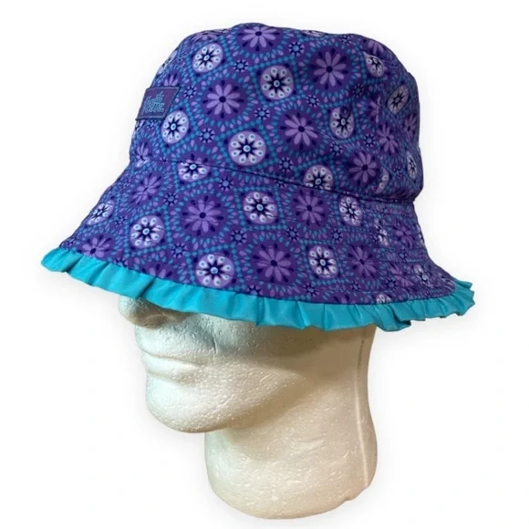 UVSkinz Reversible Toddler Sun Hat with Floral Print Ruffle Purple Turquoise‎